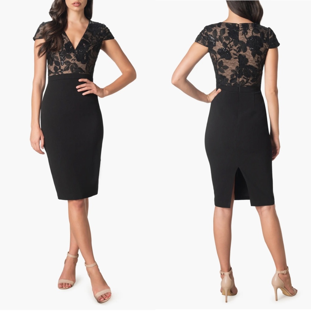 NEW DRESS THE POPULATION Black IVY Embroidered SEQUIN Cocktail SHEATH DRESS XS